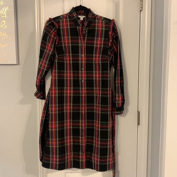 J Crew  Holiday dress size 4 tartan plaid Christmas button up ruffle long sleeve - Picture 11 of 14
